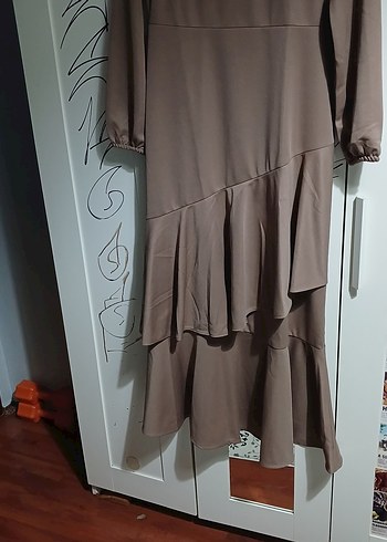 Kahverengi Kadın Uzun Salaş Elbise - Görsel 4