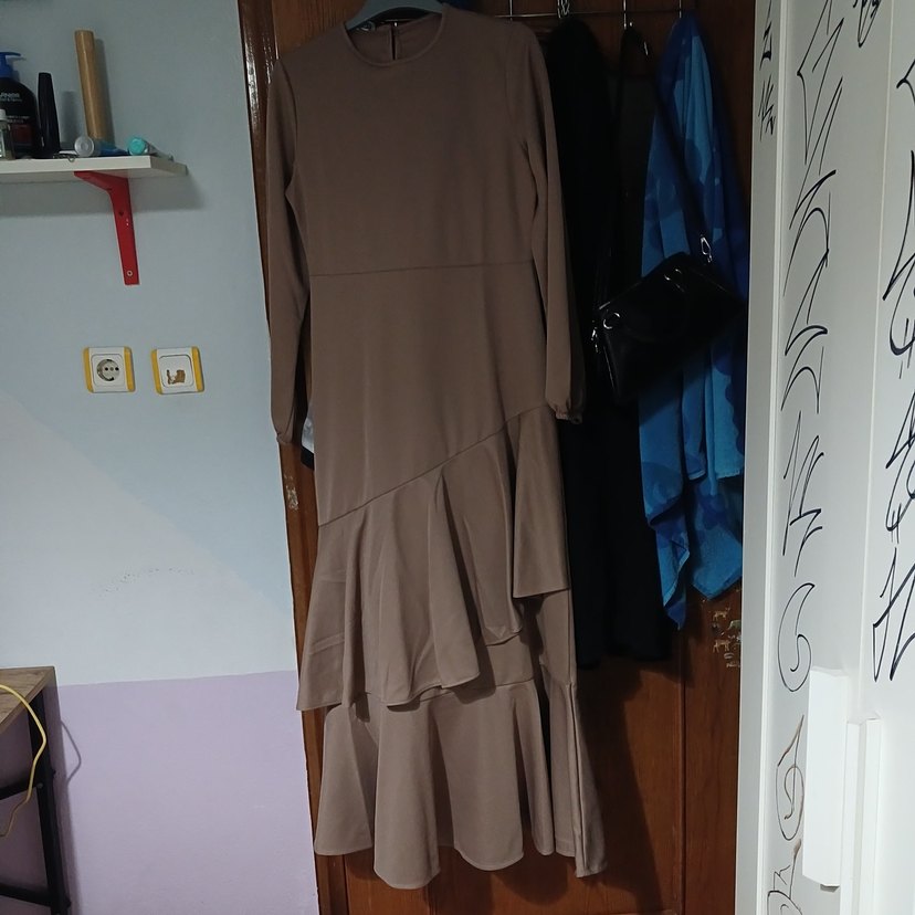 Kahverengi Kadın Uzun Salaş Elbise - Görsel 5