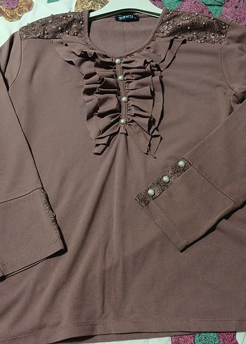 Bej Kadın Fırfırlı Uzun Kollu Bluz - Görsel 6