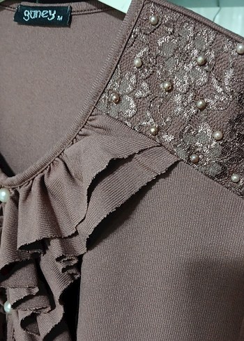 Bej Kadın Fırfırlı Uzun Kollu Bluz - Görsel 5