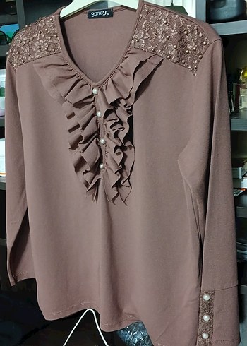 Bej Kadın Fırfırlı Uzun Kollu Bluz - Görsel 7