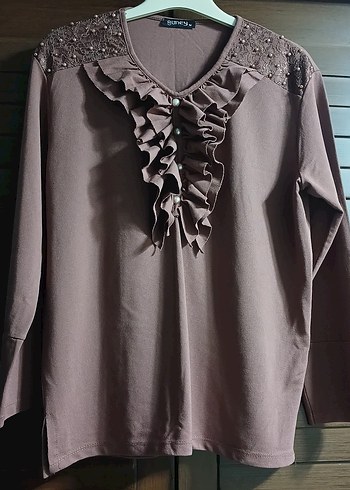 Bej Kadın Fırfırlı Uzun Kollu Bluz - Görsel 8