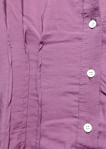 Düğmeli Uzun Mor Keten Elbise - Görsel 2