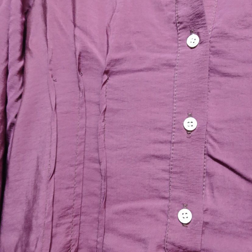 Düğmeli Uzun Mor Keten Elbise - Görsel 2