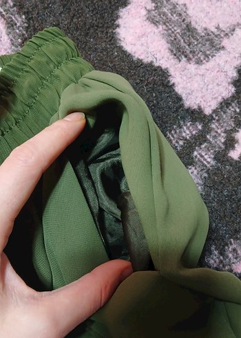 Düğmeli Salaş Haki Kadın midi  Etek pantolon - Görsel 8