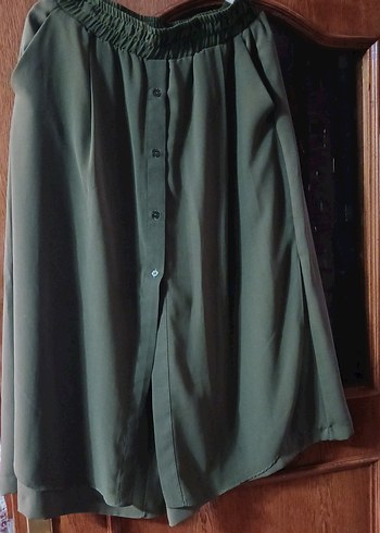 Düğmeli Salaş Haki Kadın midi  Etek pantolon - Görsel 9