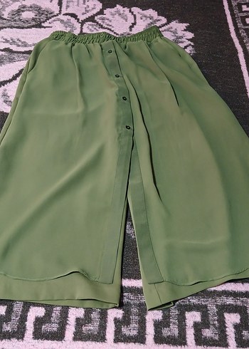 Düğmeli Salaş Haki Kadın midi  Etek pantolon - Görsel 7