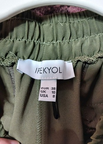 Düğmeli Salaş Haki Kadın midi  Etek pantolon - Görsel 3