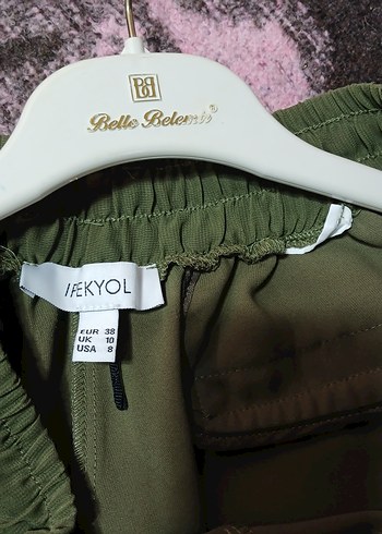 Düğmeli Salaş Haki Kadın midi  Etek pantolon - Görsel 2