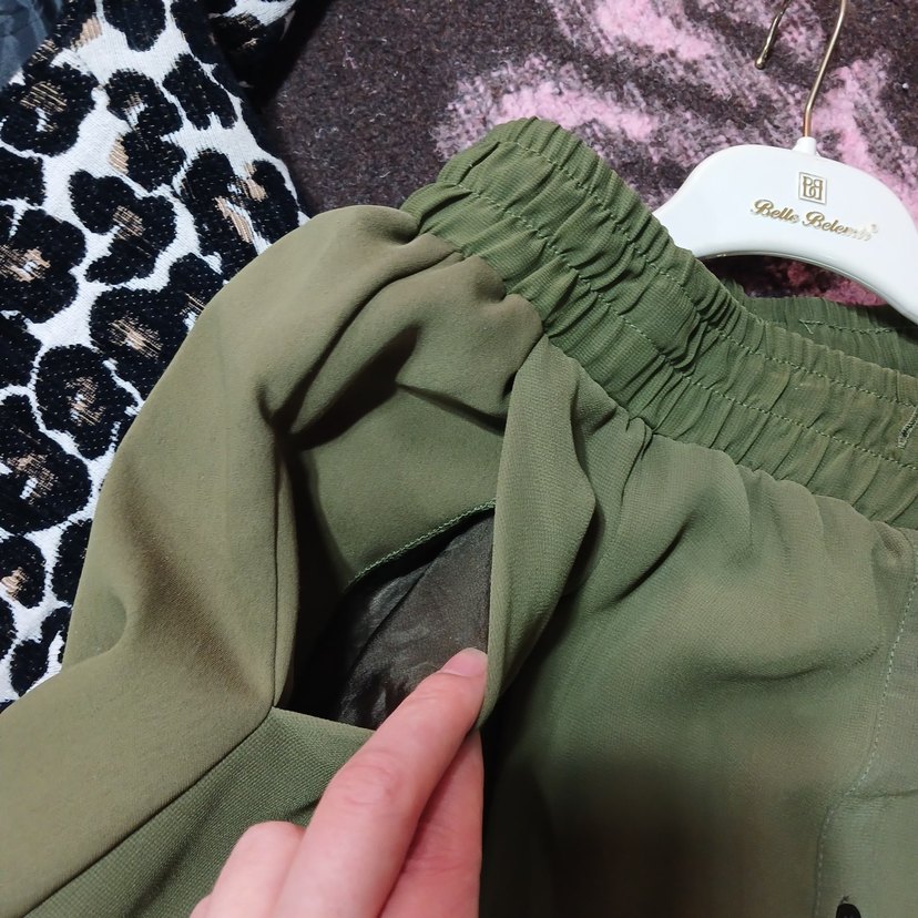 Düğmeli Salaş Haki Kadın midi  Etek pantolon - Görsel 4