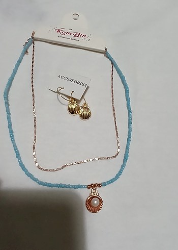 Turkuaz Boncuklu Mini Bohem Kolye ve küpe - Görsel 2