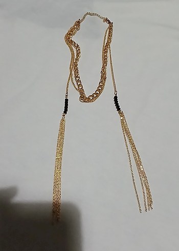 Parlak Altın Zincirli yanlardan sarkan Kadın Kolye - Görsel 3