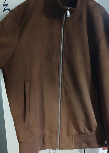 Deri Görünümlü Kahverengi Fermuarlı Erkek Ceket - Görsel 2