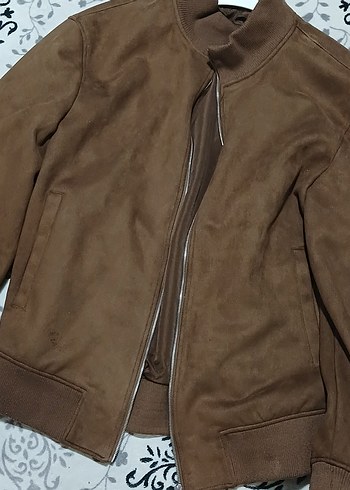 Deri Görünümlü Kahverengi Fermuarlı Erkek Ceket - Görsel 8