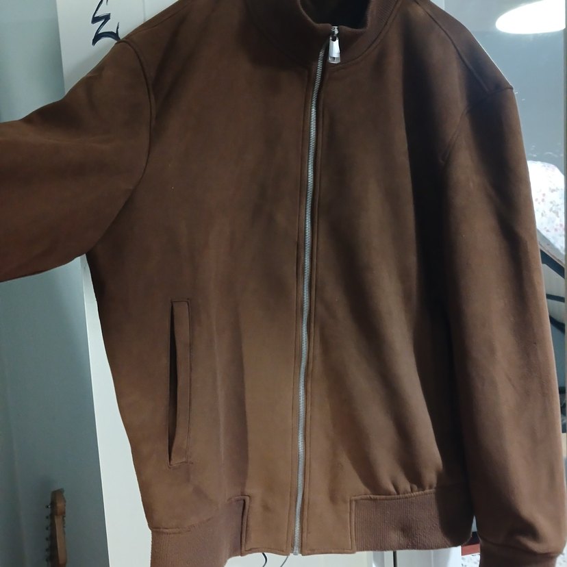 Deri Görünümlü Kahverengi Fermuarlı Erkek Ceket - Görsel 2