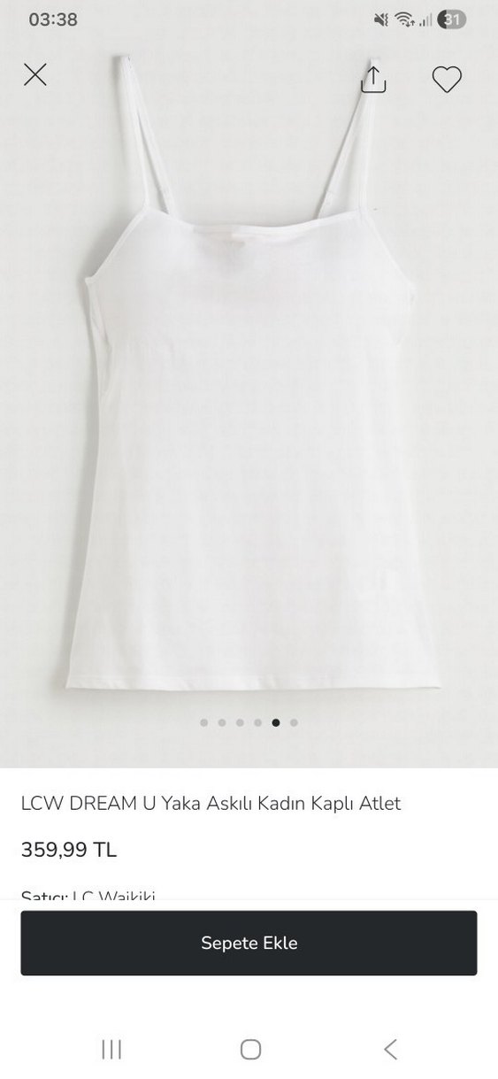 LCW DREAM Beyaz Kadın Askılı pedli Kaplı Atlet - Görsel 3