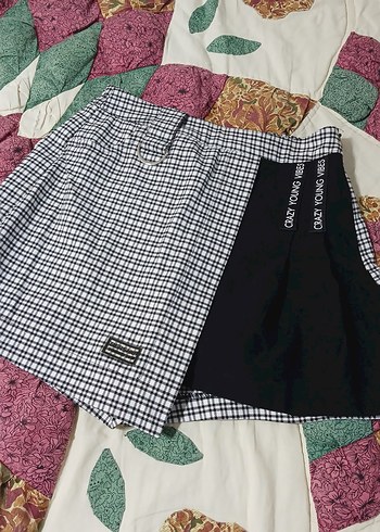 Düğmeli Ekose Mini şort Etek - Görsel 7