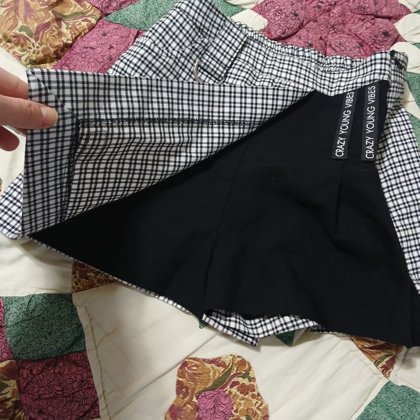 Düğmeli Ekose Mini  şort Etek - Görsel 2