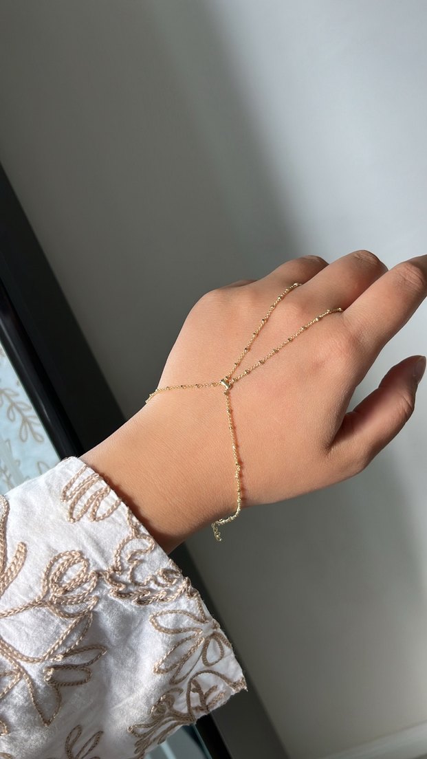 Gold Dorikalı Şahmeran Boncuklu Gold Kadın El Zinciri - Görsel 3