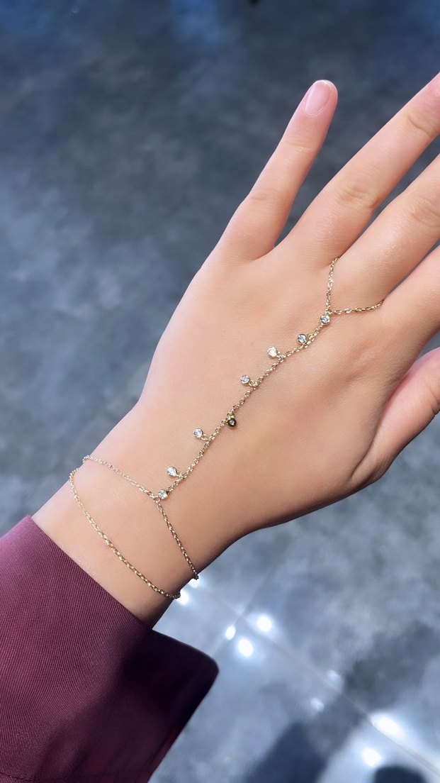 Taşlı Altın Renkli Gold Şahmeran Minimalist Zincirli El Zinciri - Görsel 2