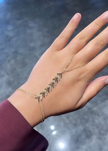 Gold Taşlı Şahmeran  Altın Renk Minimalist El Zinciri - Görsel 2