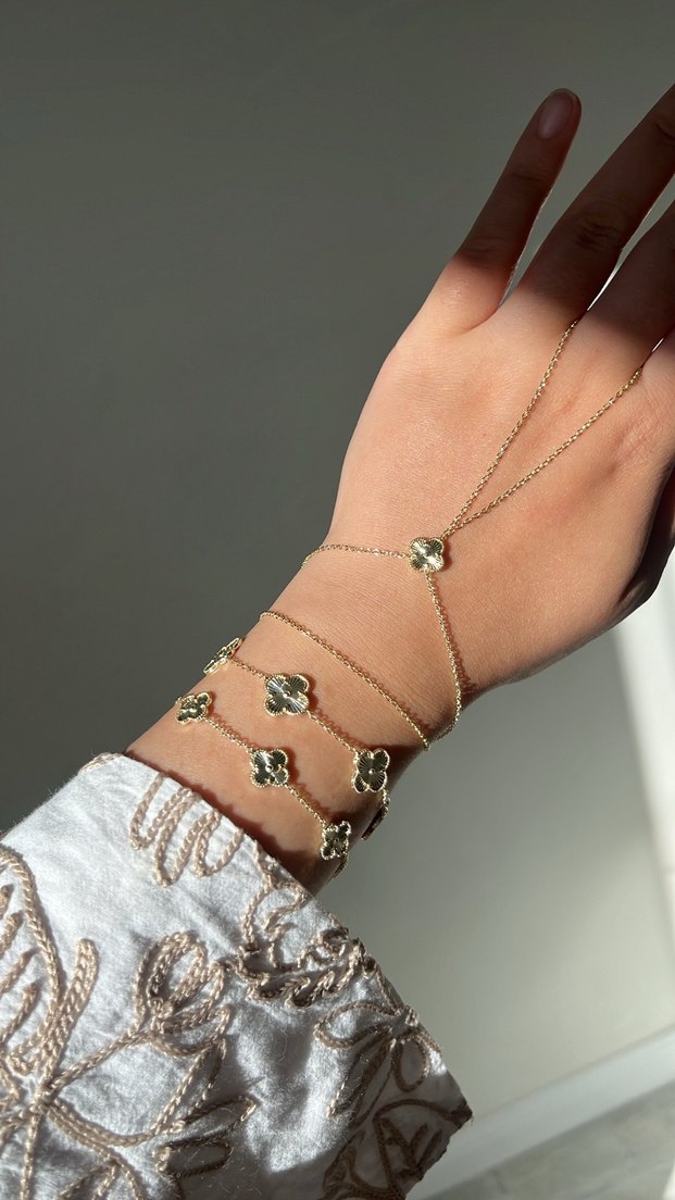 Van Cleef Gold Yonca Detaylı Altın Renk Kadın Şahmeran - Görsel 4