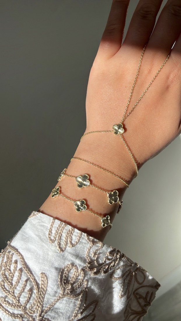 Van Cleef Gold Yonca Detaylı Altın Renk Kadın Şahmeran - Görsel 2