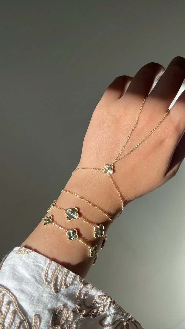 Van Cleef Gold Yonca Detaylı Altın Renk Kadın Şahmeran - Görsel 3