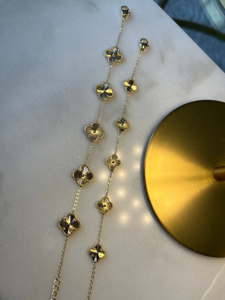 Mini Van Cleef Altın Renk Zincir Detaylı Kadın  14 ayar - Görsel 2