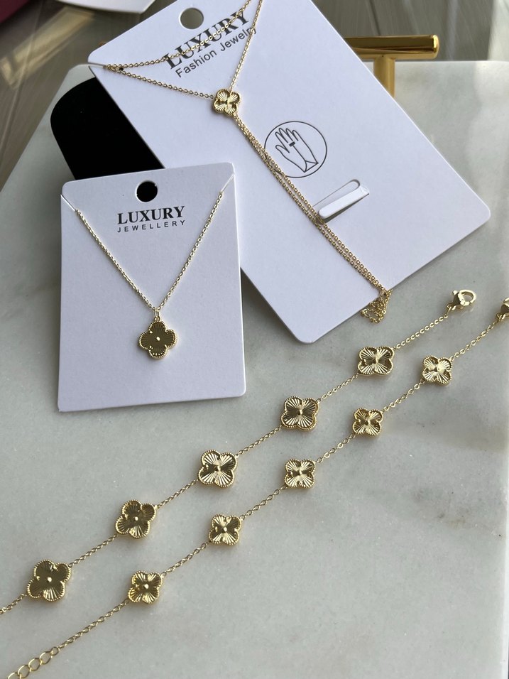 Mini Van Cleef Altın Renk Zincir Detaylı Kadın  14 ayar - Görsel 3