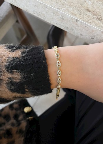 Göz Detaylı Gold Parlak Altın Bileklik - Görsel 3