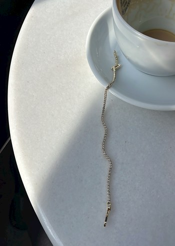 Su Yolu Taşlı İnce Minimalist Altın Bileklik - Görsel 2