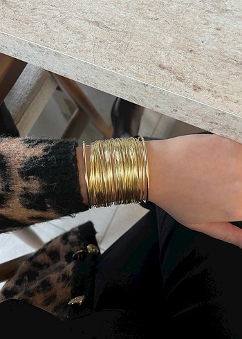 Parlak Altın Renkli Tel Kadın Bileklik Kelepçe - Görsel 3