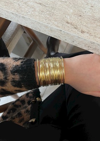 Parlak Altın Renkli Tel Kadın Bileklik Kelepçe - Görsel 2