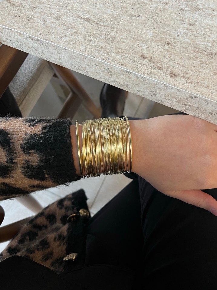 Parlak Altın Renkli Tel Kadın Bileklik Kelepçe - Görsel 3
