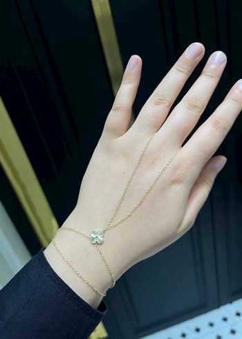 14k Altın Renkli Yonca Zincirli Kadın Şahmeran - Görsel 2