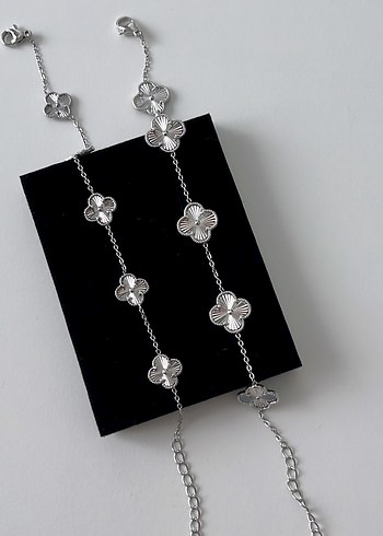 Van cleef yonca Desenli Zincir Detaylı Gümüş Bileklik