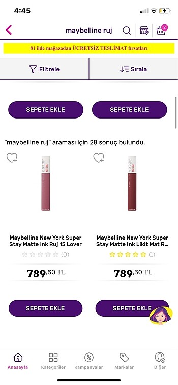 Beden çeşitli Renk Maybelline New York mate ruj süper stay ink