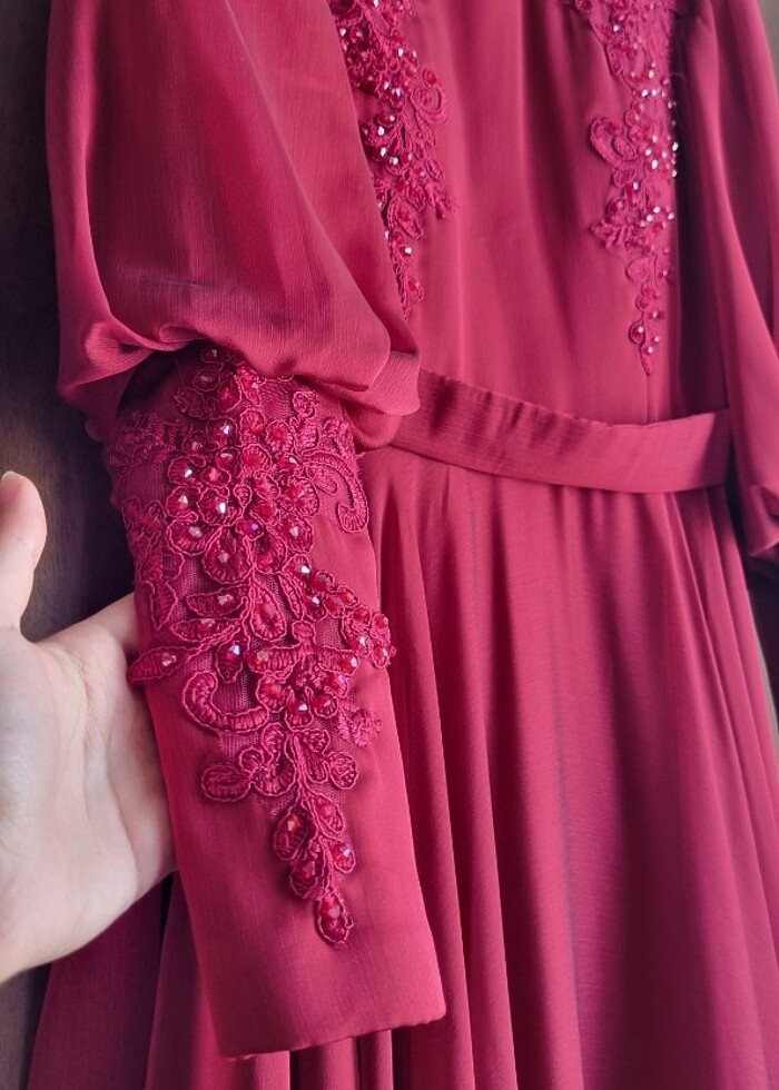 Abiye Kına Elbisesi / Tesettür kırmızı abiye - Görsel 3