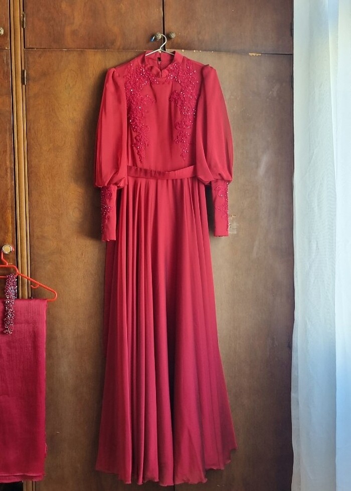 Abiye Kına Elbisesi / Tesettür kırmızı abiye - Görsel 4