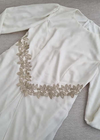 Tesettür Krem Şifon Elbise ve mor elbise - Görsel 6