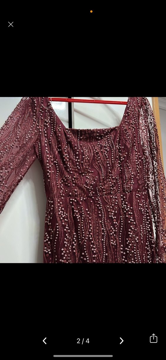 Bordo Uzun Kollu Salaş Bohem Elbise bir kere giyildi - Görsel 2