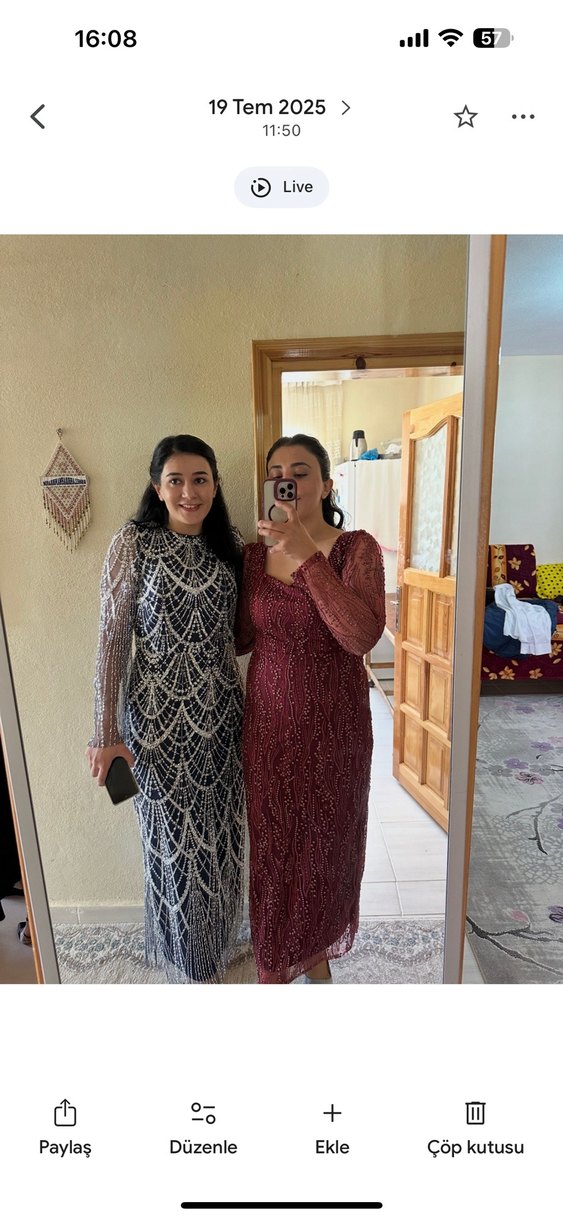 Bordo Uzun Kollu Salaş Bohem Elbise bir kere giyildi - Görsel 5