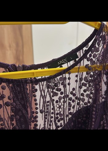 Uzun Kollu Mor Drapeli Kadın Abiye Elbise bir kere giyildi - Görsel 2