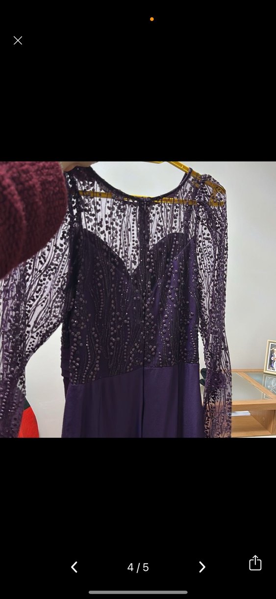 Uzun Kollu Mor Drapeli Kadın Abiye Elbise bir kere giyildi - Görsel 3