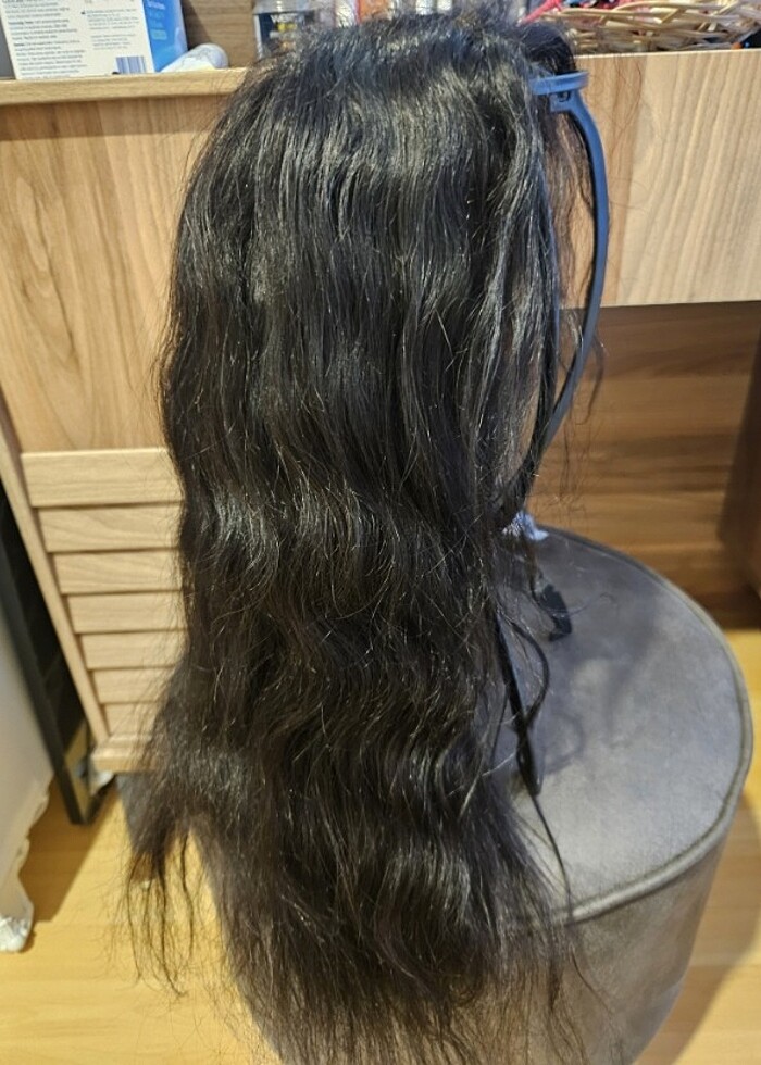 Peruk gerçek saç siyah dantel  - Görsel 4