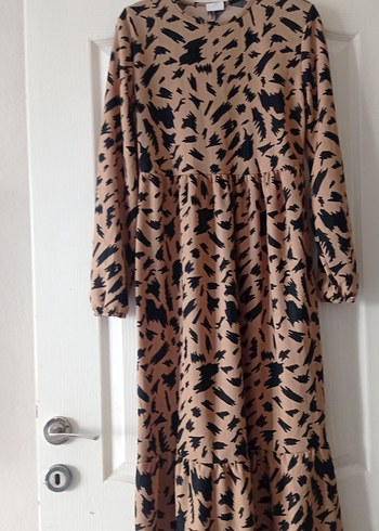 Kahverengi Zebra Desenli Uzun Elbise - Görsel 2