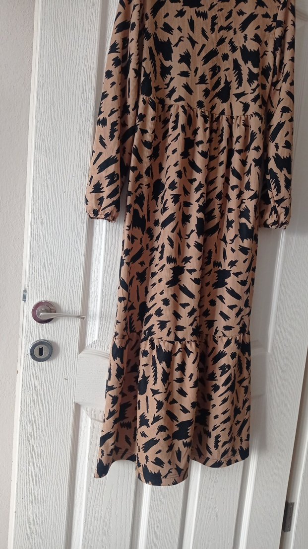 Kahverengi Zebra Desenli Uzun Elbise - Görsel 3