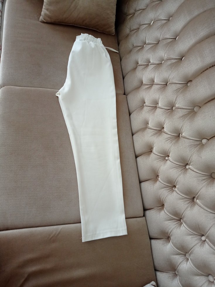 Beyaz Keten Midi Kadın Pantolon - Görsel 2