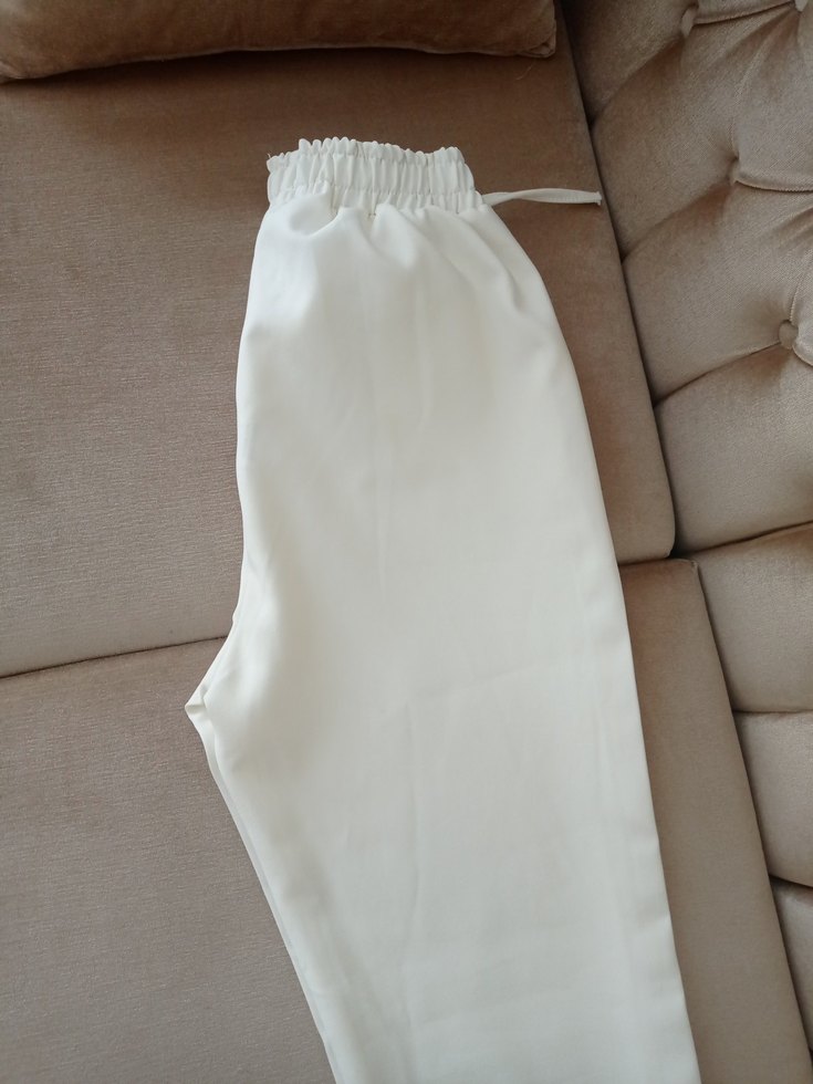 Beyaz Keten Midi Kadın Pantolon - Görsel 3